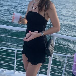 Free People Black Strapless Mini Dress with Frayed Hem